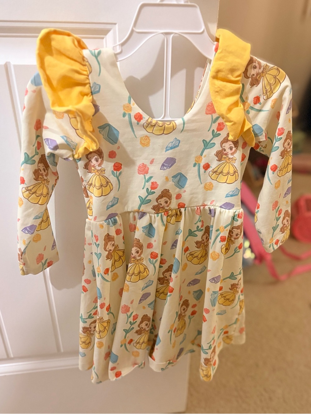 Disney Yellow Floral Princess Ruffle-Shoulder Dress, belle beauty and the beast